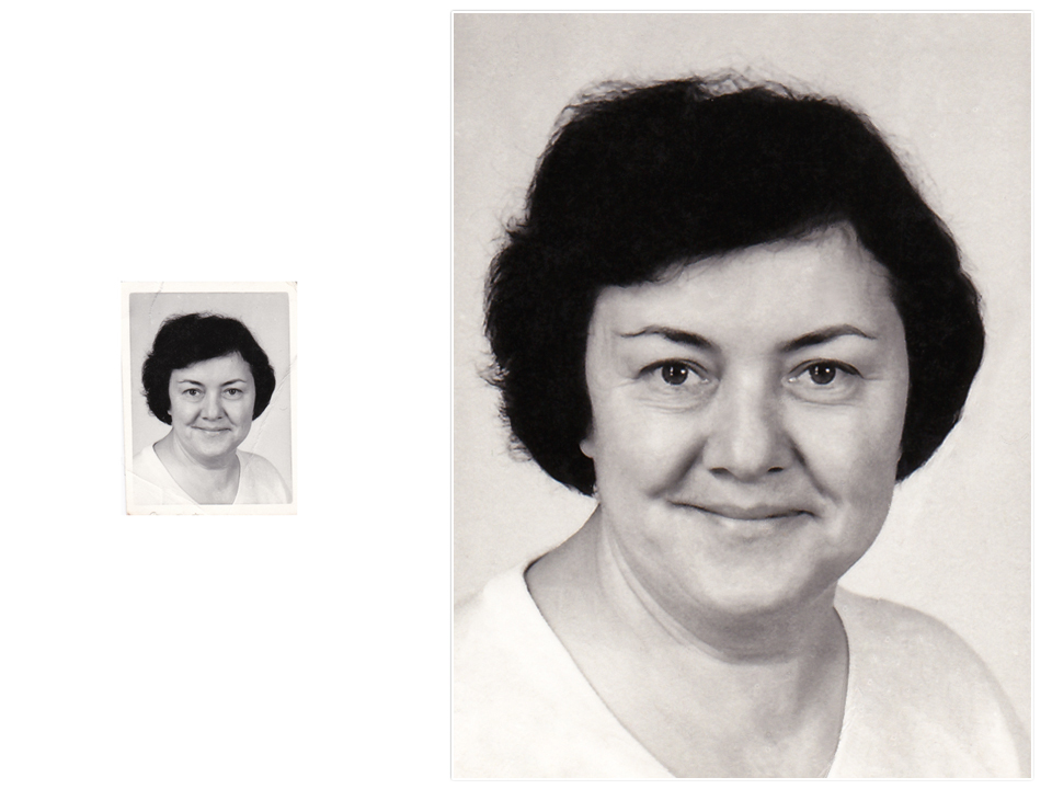 Reproduktionsaufnahme einer Frau, Scan vom Bild, Bildvergrößerung vom Passbild auf ein A4 Portraitbild by Fotograf Michael Schalansky